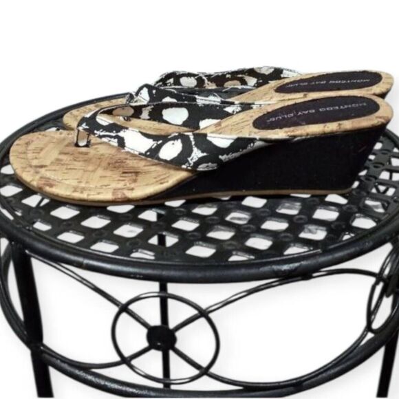 MONTEGO BAY CLUB BLACK & WHITE WEDGE FLIP FLOPS SZ.7.5 EUC. - Picture 5 of 9